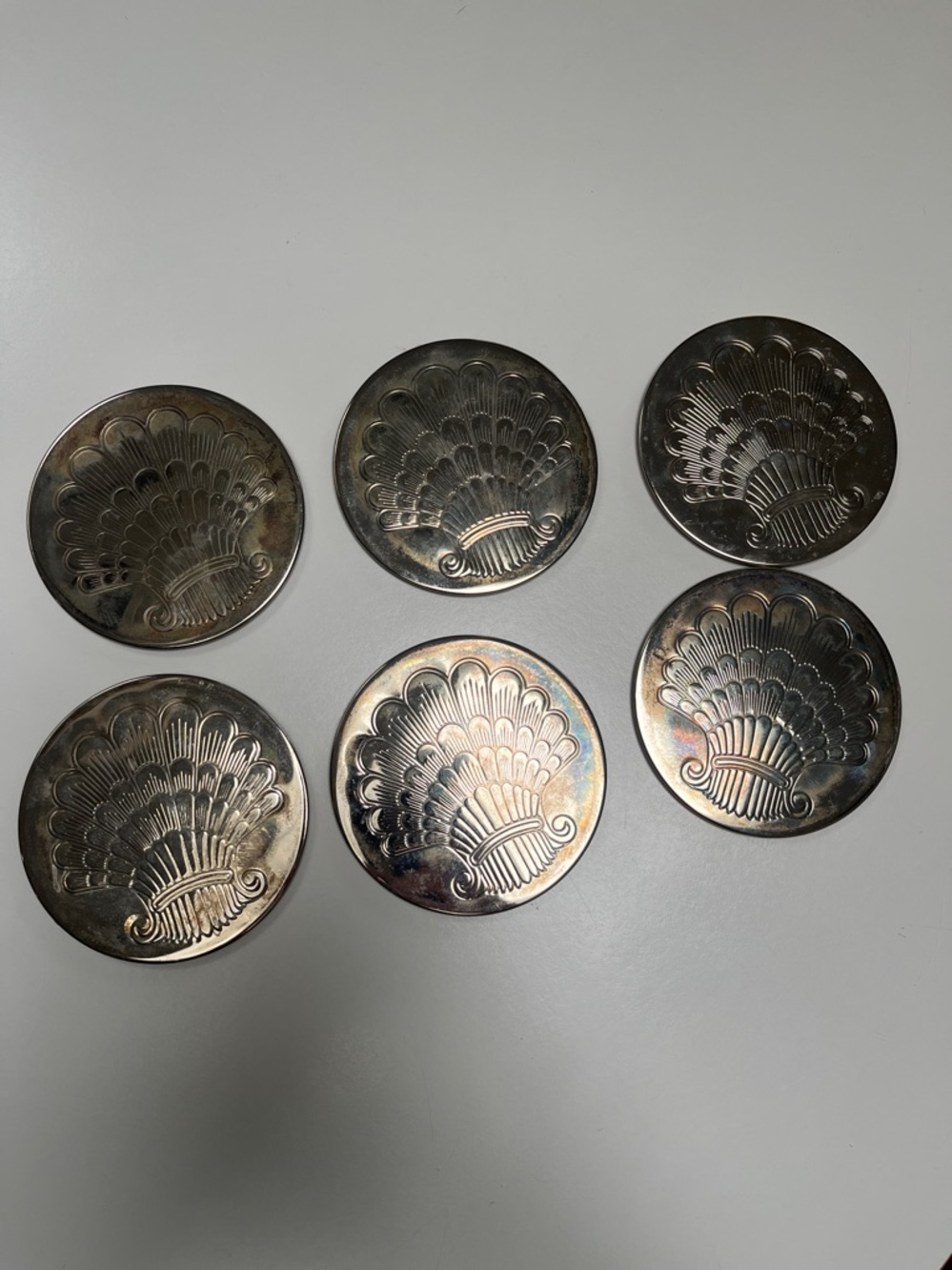 Set of 6 Silver plated Decorative Shell Coasters - Home Accents - Picture 2 of 6